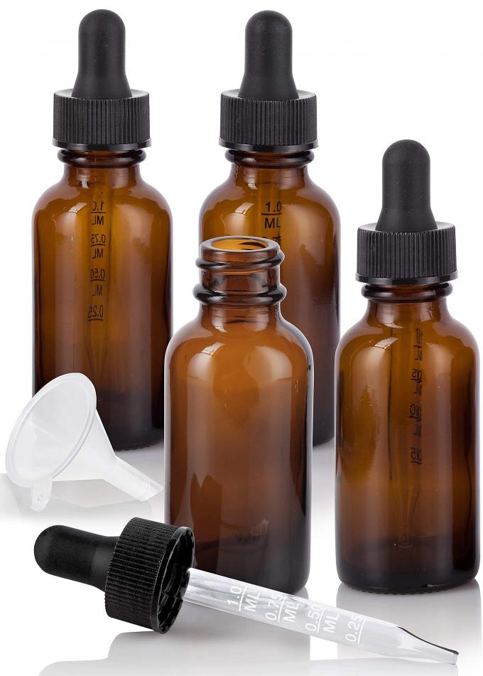 ภาชนะเครื่องสำอางแก้วสีเหลืองอำพันสำเร็จการศึกษา 0.7oz 30ml ขวดหยดพร้อมปิเปต 3