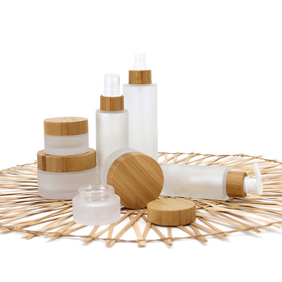 Glass Cosmetic Containers Bamboo Cosmetic Packaging Bamboo Lid Cream Cosmetic Jar