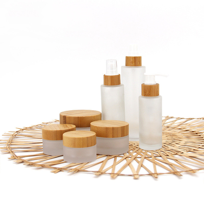 Glass Cosmetic Containers Bamboo Cosmetic Packaging Bamboo Lid Cream Cosmetic Jar