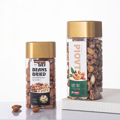 2.4in Square Clear Plastic Storage Jars 250g ผลไม้แห้งอาหารเพื่อการพักผ่อนหย่อนใจ Moisture Proof